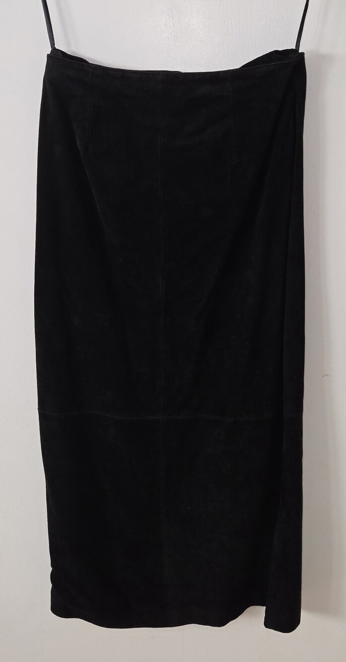 Vintage 100% Leather Black Slit Maxi Skirt "Live a Little" Size 8 cowgirl long
